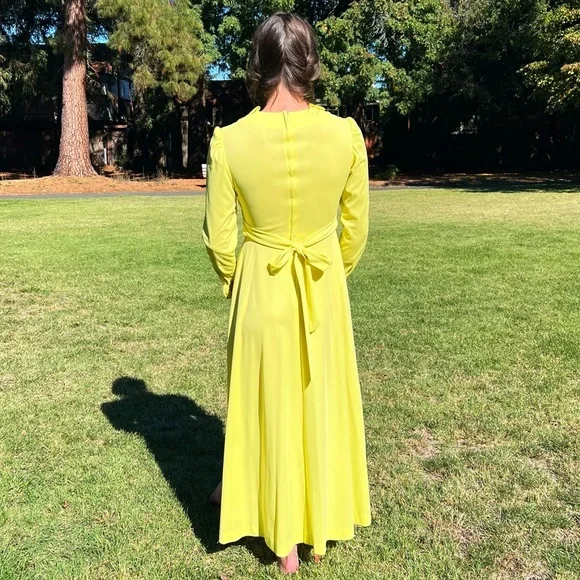 1970s Buttercup Poly & Velveteen Maxi Dress - Picture 4 of 8